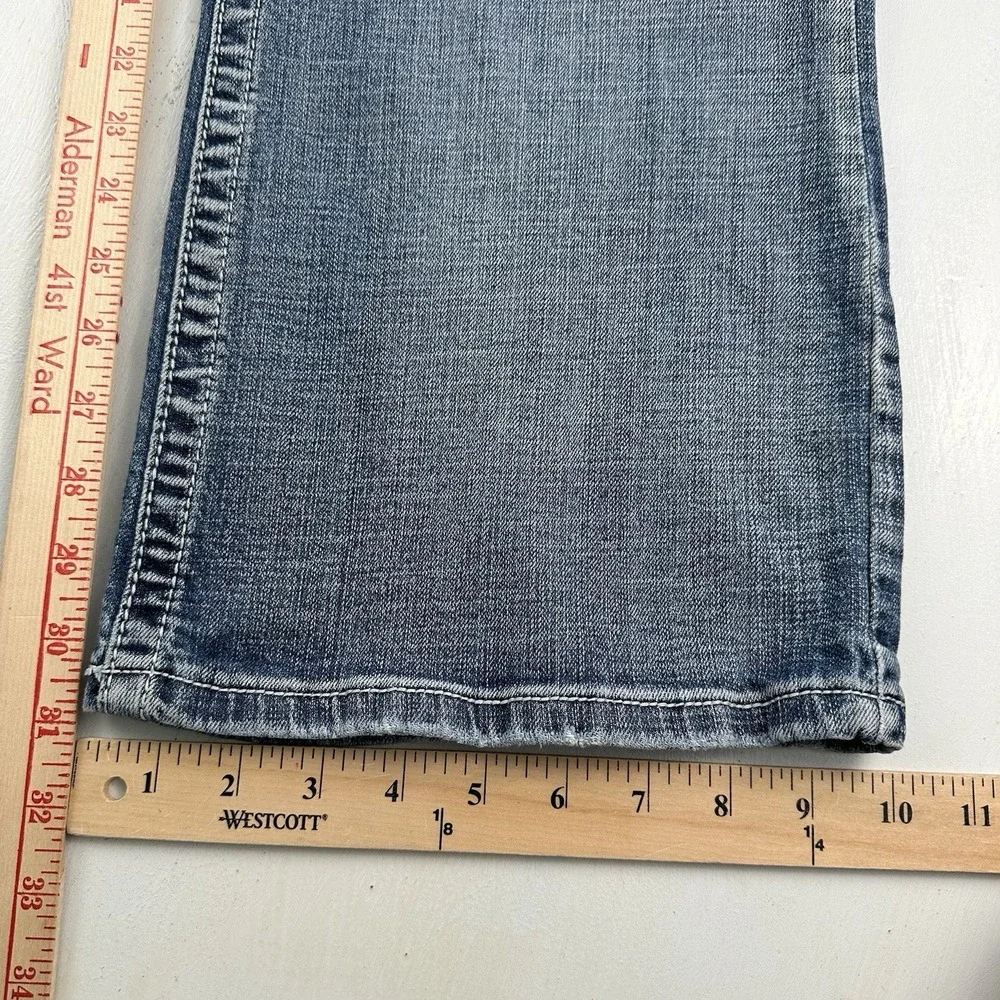 TK Axel Vintage Boot Cut Flap Pockets Jeans Men Fits 38x31 Denim Blue Distressed